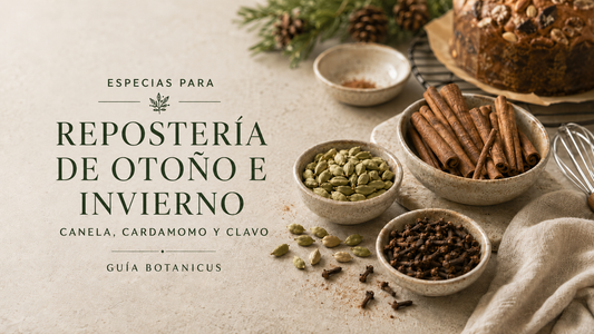 Canela, cardamomo y clavo en una mesa