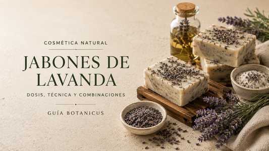 Jabones con flores de lavanda en una tabla de madera