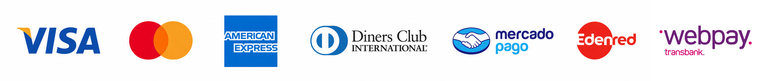 Medios de pago aceptados: Webpay, Visa, Mastercard, American Express, Diners Club, Mercado Pago, Edenred